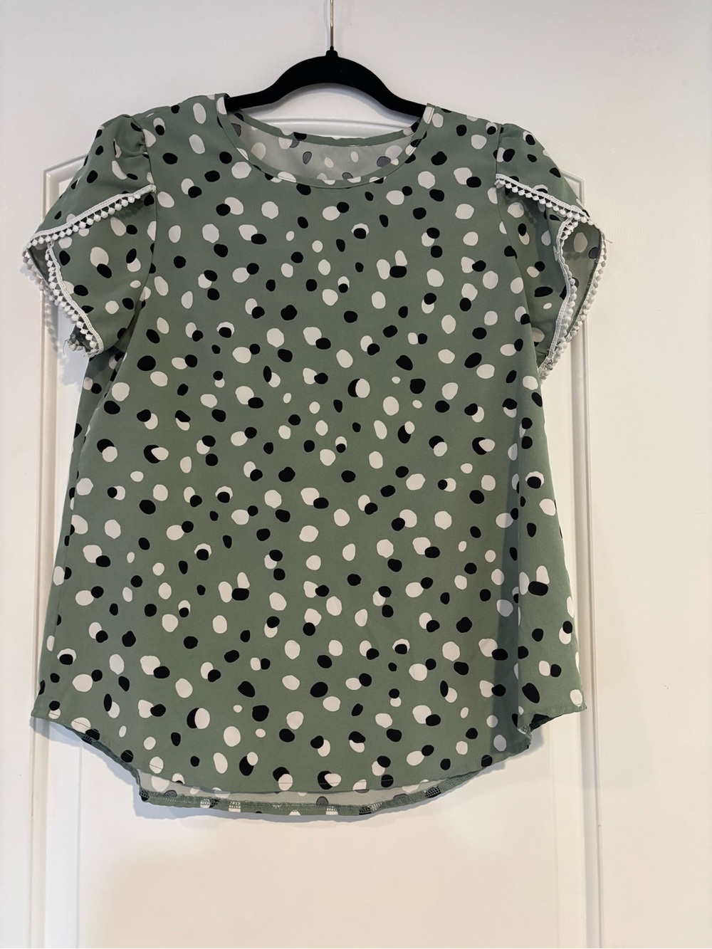 Polka Dot Short Sleeve Blouse - Sage Green